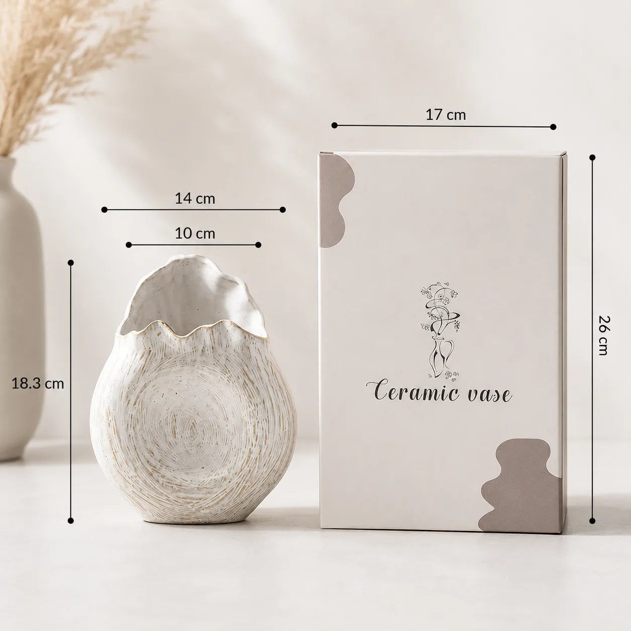 Nordic White Ceramic Vase – Minimalist Decorative Flower Vase
