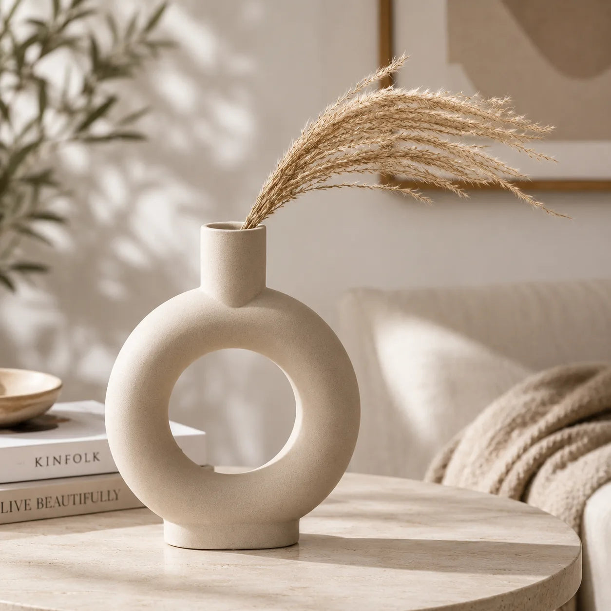 Nordic Donut Ceramic Vase – Modern Scandinavian Home Décor