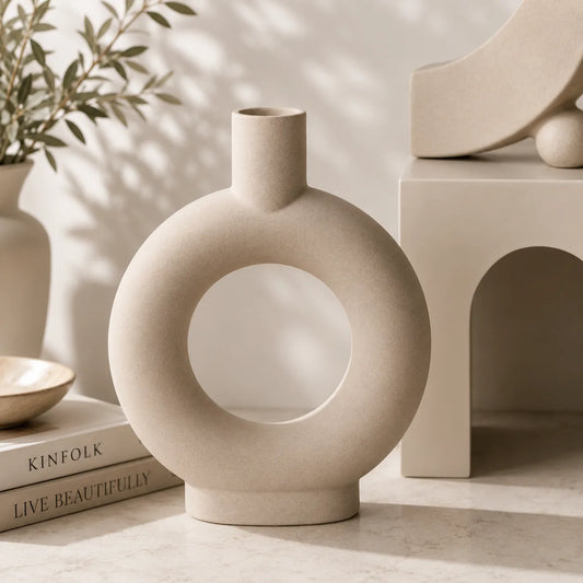 Nordic Donut Ceramic Vase – Modern Scandinavian Home Décor