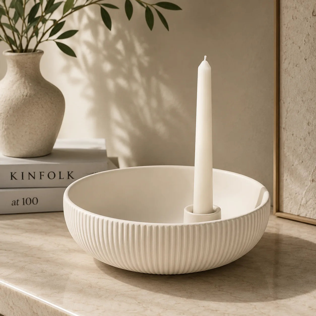 Nordic Ceramic Candle Tray | Minimalist Porcelain Candle Holder
