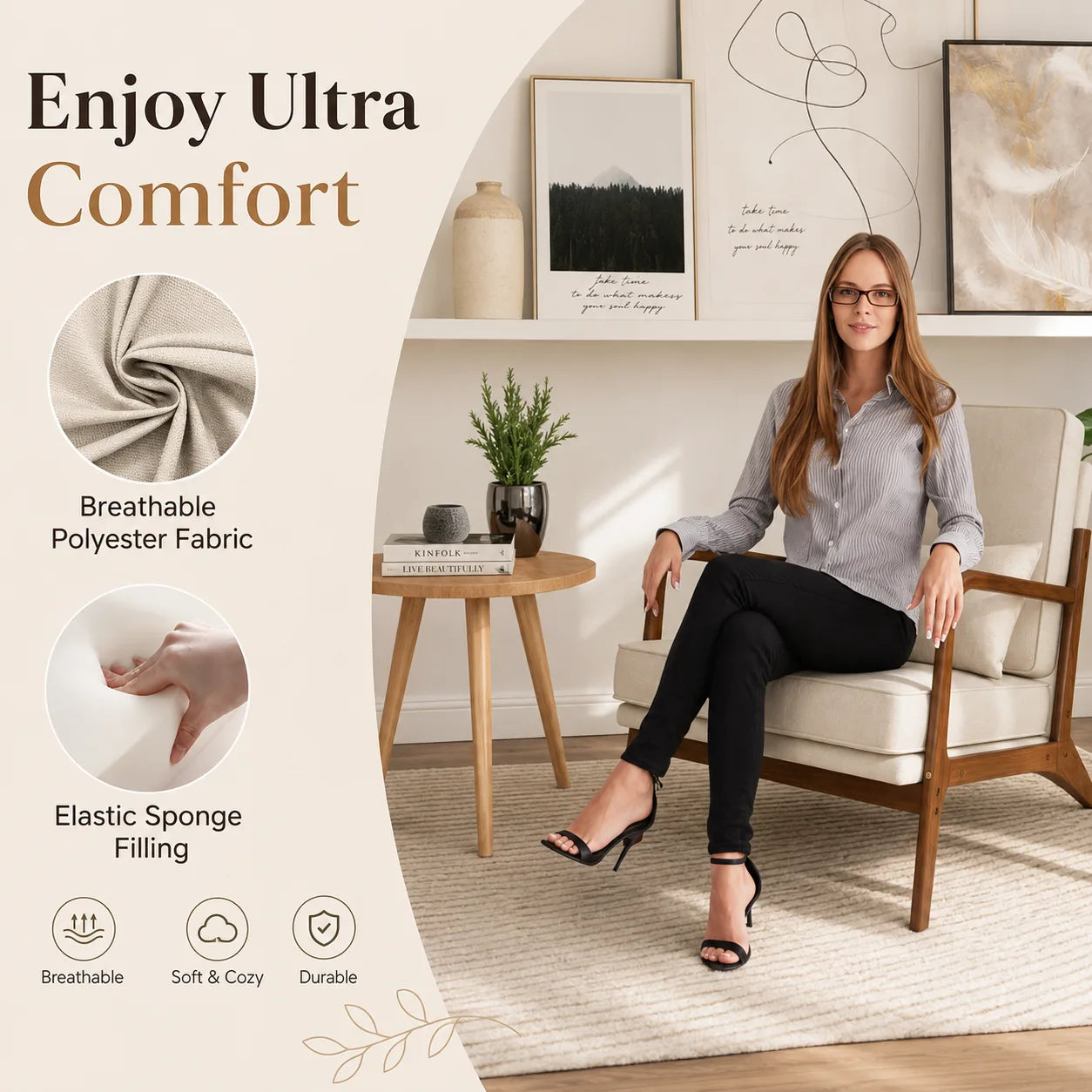 Scandinavian Accent Chair with Solid Wood Frame | ORENVY