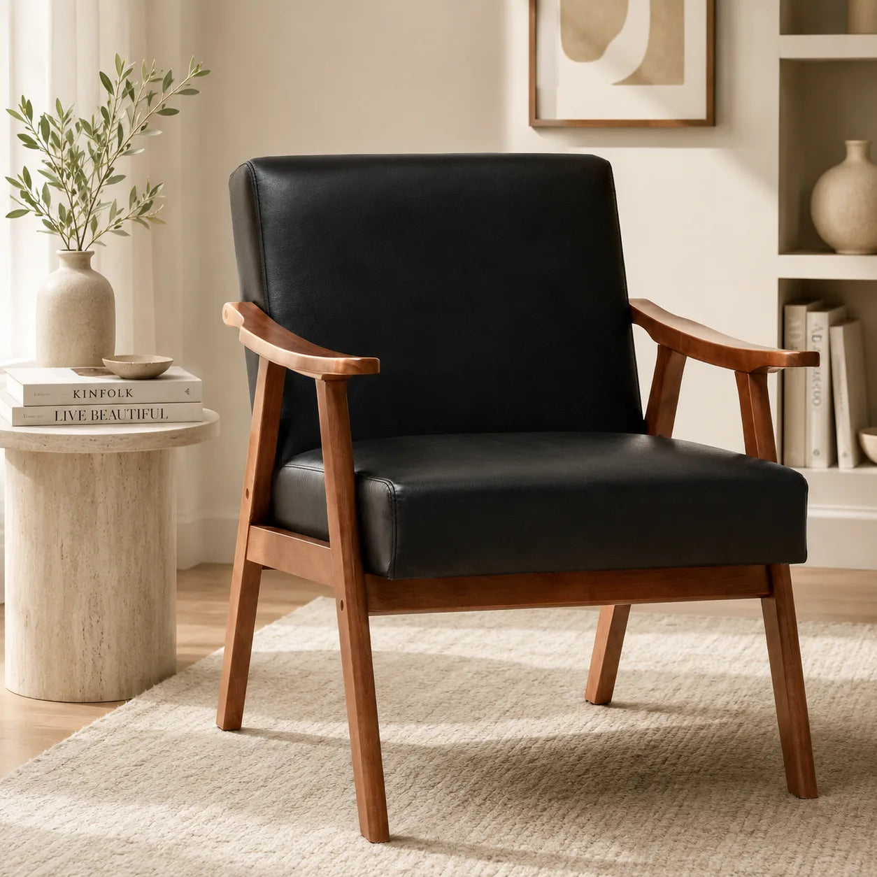 Nordic Mid-Century Accent Chair | Solid Wood Reading Chair