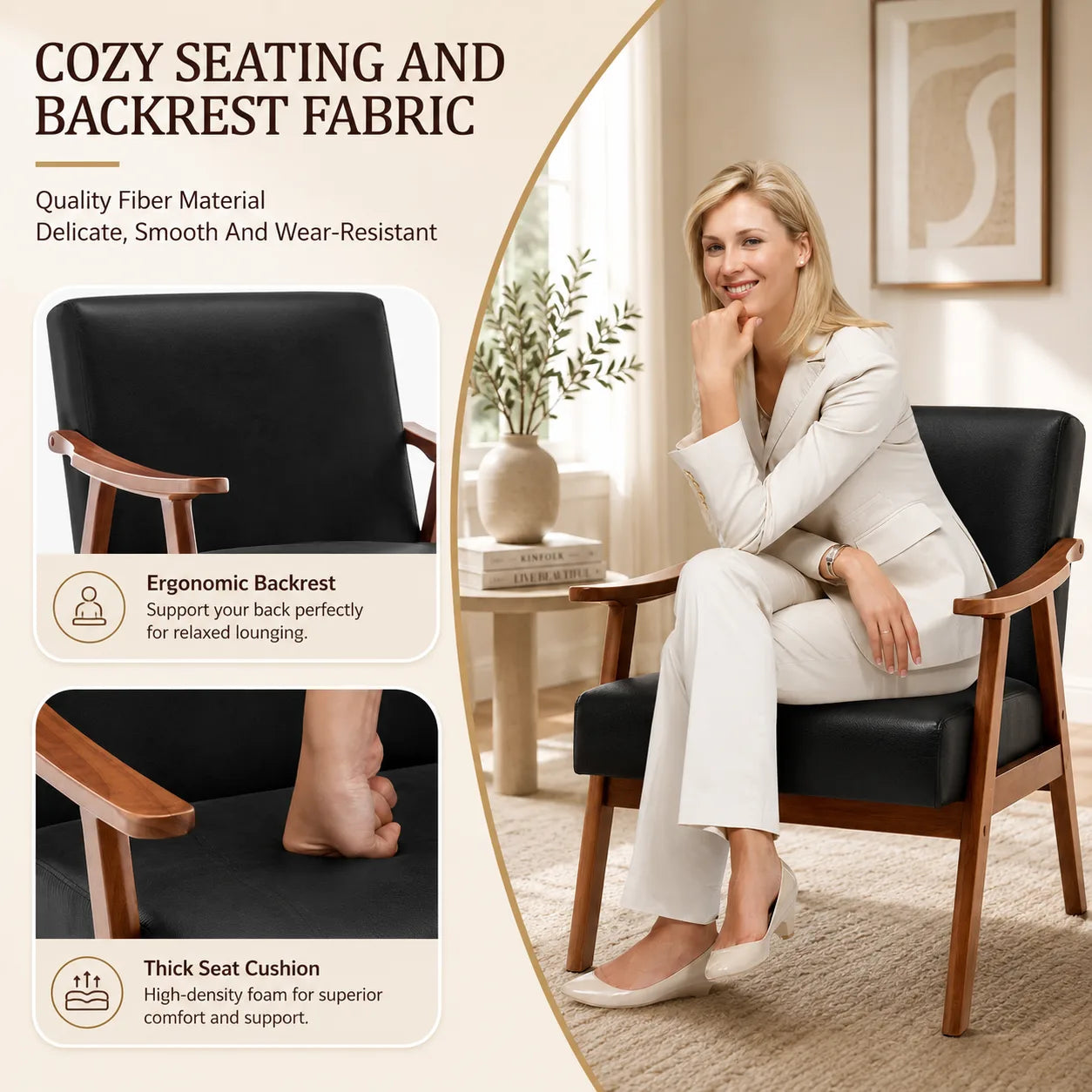 Nordic Mid-Century Accent Chair | Solid Wood Reading Chair
