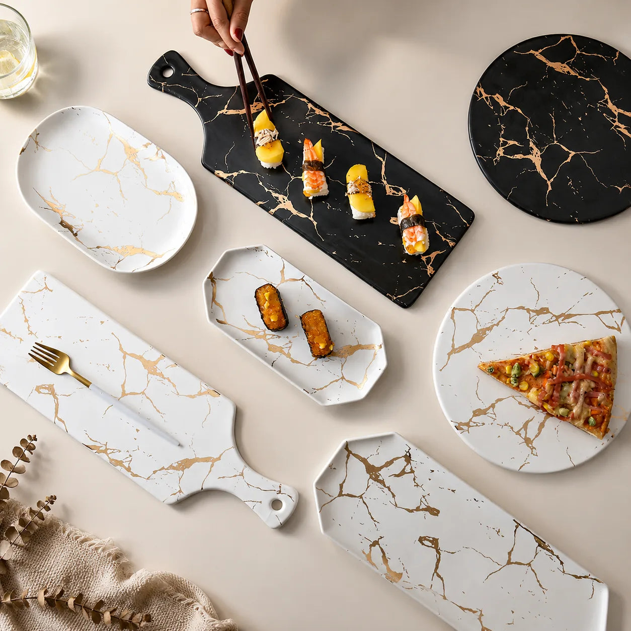 Nordic Marble & Gold Ceramic Decorative Tray | Luxury Coffee Table Serving Tray