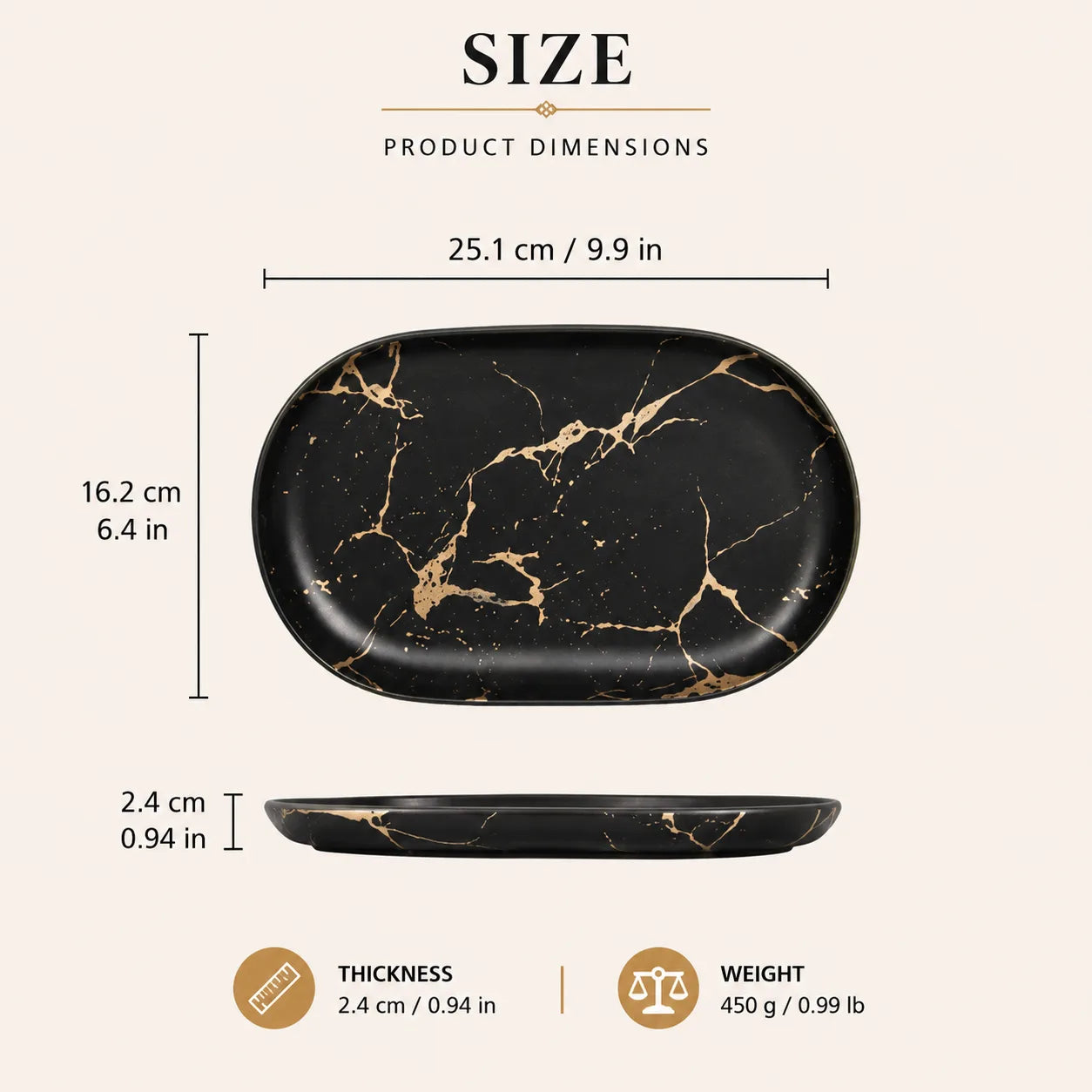 Nordic Marble & Gold Ceramic Decorative Tray | Luxury Coffee Table Serving Tray