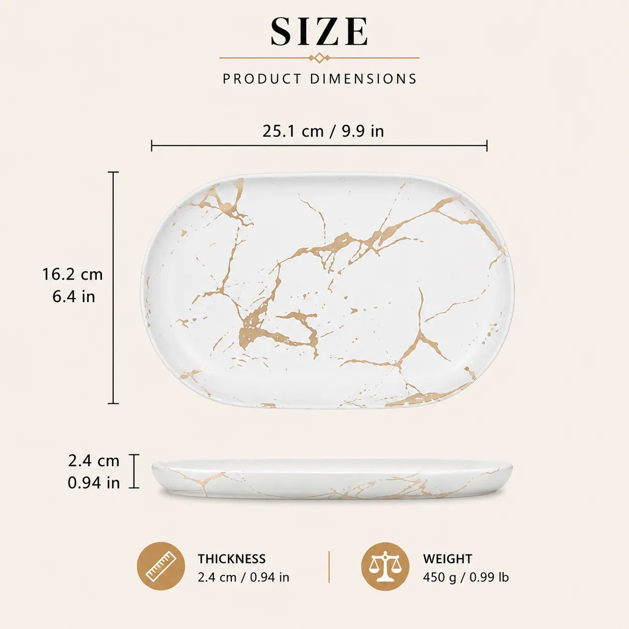 Nordic Marble & Gold Ceramic Decorative Tray | Luxury Coffee Table Serving Tray