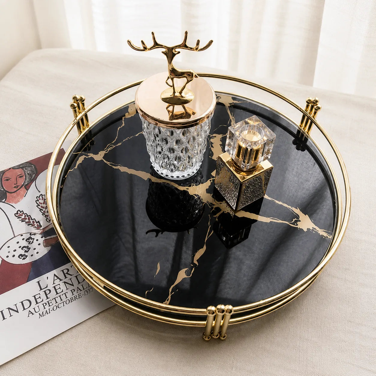 Luxury Marble Mirror Tea Tray | Decorative Coffee Table Serving Tray