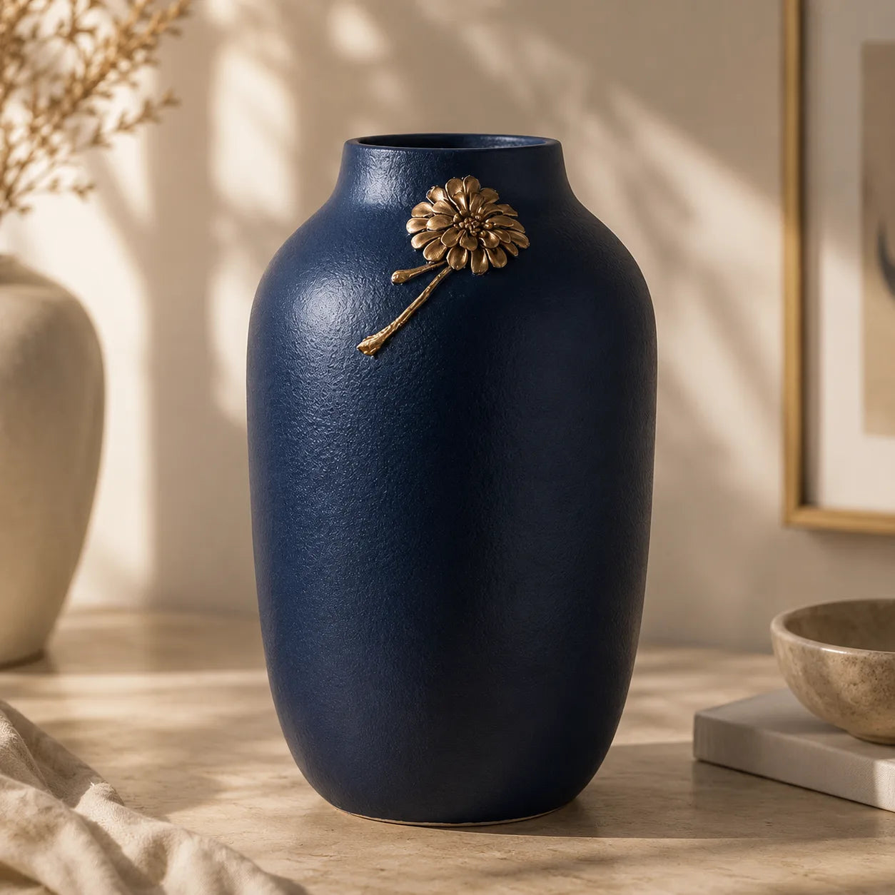 Blue Ceramic Vase | Modern Matte Decorative Flower Vase